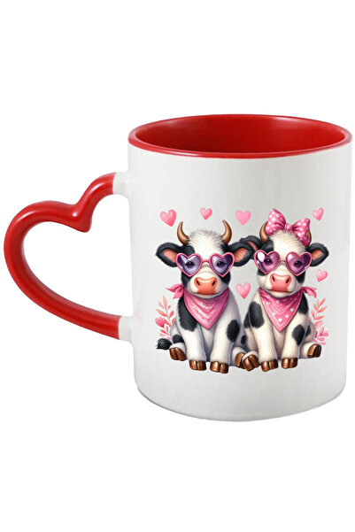 StoryGift Romania Cana cu 2 vacute cu ochelari in forma de inimioare | ilustratie | apropiere | pr, Cu Maner Inim