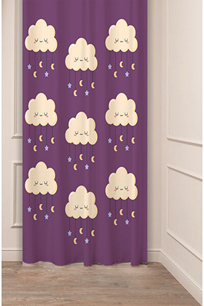 GREENDECOR Baby Cloud Moon Star Modelat cu design special Digital cu imprimeu (o singură aripă) Cortina modernă pentru cameră pentru copii