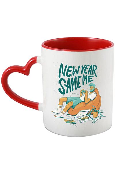 StoryGift Romania Cana Cu New Year Same Me, Pizza, Controller, Barbat, Multicolor 330 ml, Ceramica, Cu Maner Inim