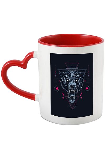 StoryGift Romania Mug With Tiger, Geometry, Digital, Abstract, Multicolor 330 ml, Ceramic with Handle, With Heart Handle