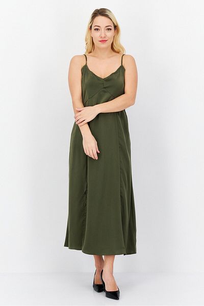 French Connection Women Solid Midi Casual Dress, Olive