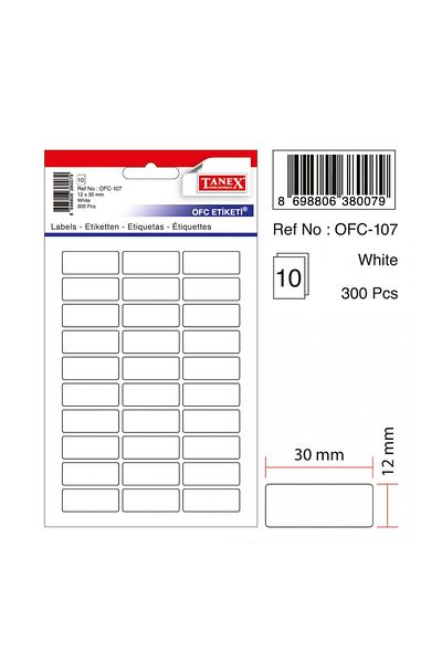 Tanex Ofc-107 Etichetă albă de birou Pachet de 300
