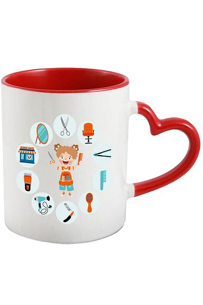 StoryGift Romania Cana Cu Fetita, Foarfeca, Pieptan, Frizerie, Scaun, Placa De Par, Perie, Multico, Cu Maner Inim