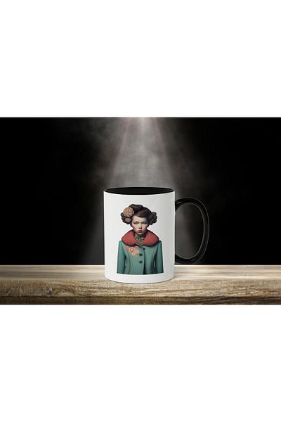 StoryGift Romania Mug with Portrait of a Girl in Royal Outfit, Coat with Flowers and Fur Collar, with Black Handle
