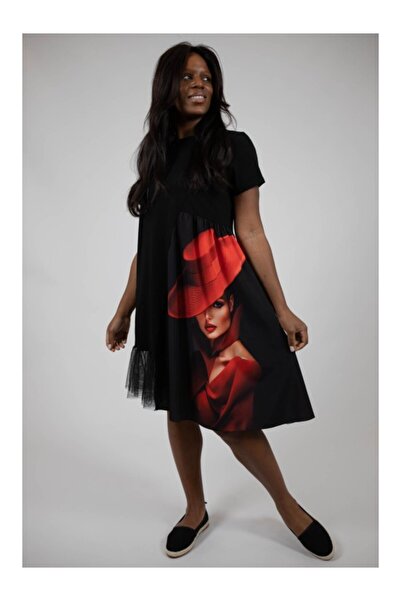 FASHIONLAND ROCHIE MIDI ASIMETRICA CU MANECA SCURTA SI TUL LADY IN RED ENIGMA...