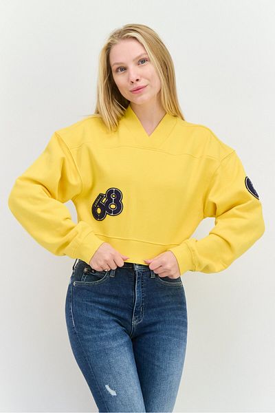 Esprit Women Varsity Patch Cropped Sweatshirts, Yellow