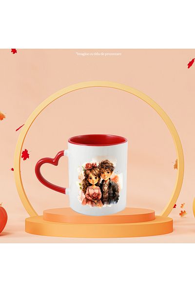 StoryGift Romania Mug with a little girl and a little boy, flowers, dress, classic, illustration, children, cheerful, With,STG