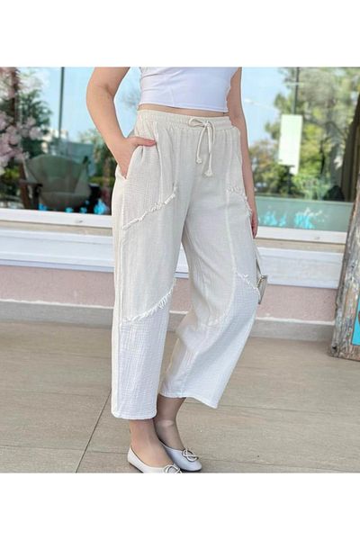 Rosidam Tassel Detailed Mesh Pocket Linen Trousers