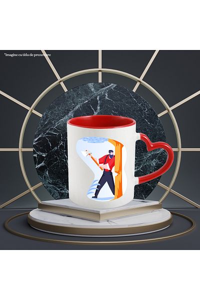 StoryGift Romania Mug With Tree, Axe, Woodcutter, Multicolor 330 ml, Ceramic with Ini Handle, With ,STG