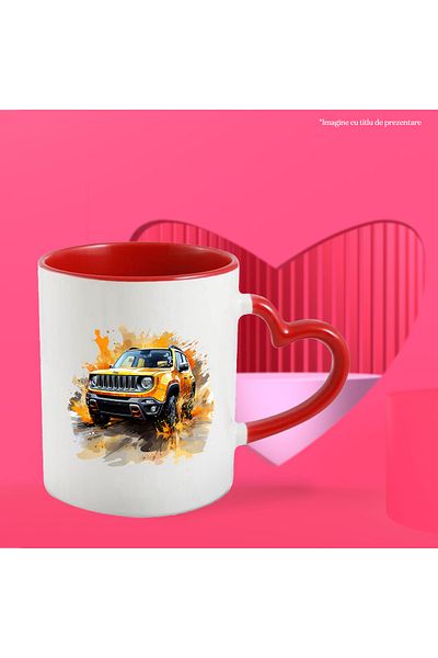 StoryGift Romania Cana Cu Masina, Jeep Renegade, Viteza, Vopsea, Roti, Multicolor 330 ml, Ceramica, Cu ,STG