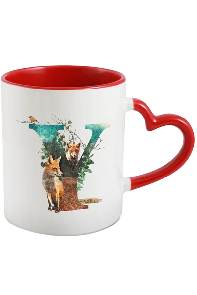 StoryGift Romania Cana Cu Litera, Y, Vulpi, Frunze, Multicolor 330 ml, Cerami...