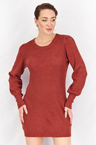 BB Dakota by Steve Madden فستان نسائي قصير بأكمام طويلة ومضلعة، لون صدئ