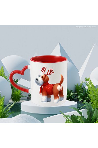 StoryGift Romania Mug with a dog that has reindeer antlers | illustration | cold | dressed thick, With ,STG