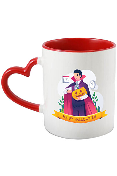 StoryGift Romania Cana Cu Mesaj In Engleza Happy Halloween, Vampir, Calendar, Dovleac, Multicolor , Cu Maner Inim