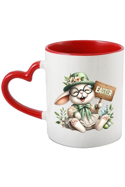StoryGift Romania Cana cu o iepuroaica in rochita, ilustratie, Paste, plante, floricele, palarie, , Cu Maner Inim