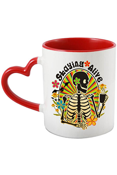 StoryGift Romania Cana cu schelet cu mesajul "Staying alive", stilul hippie, ...