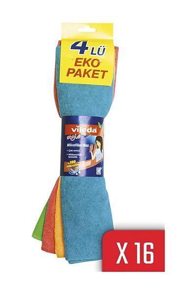 Vileda 16 Pack of 4 Microfiber Colors XL 36X34 Cleaning Cloth