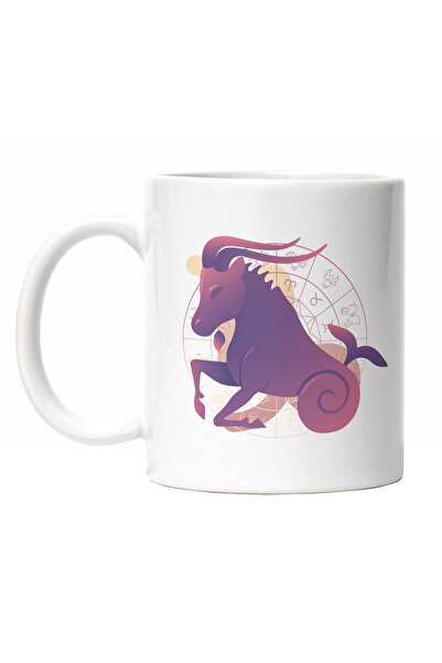 StoryGift Romania Cana Cu Semn Zodiac Capricorn, Simbol, Mituri, Capricorn, Animal Cu Coarne Mov , Cu Maner Alb