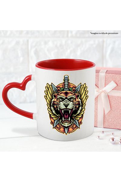 StoryGift Romania Mug With Tiger, Arrows, Sword, Dagger, Wings, Multicolor 330 ml, Ceramic with Handles, With ,STG.
