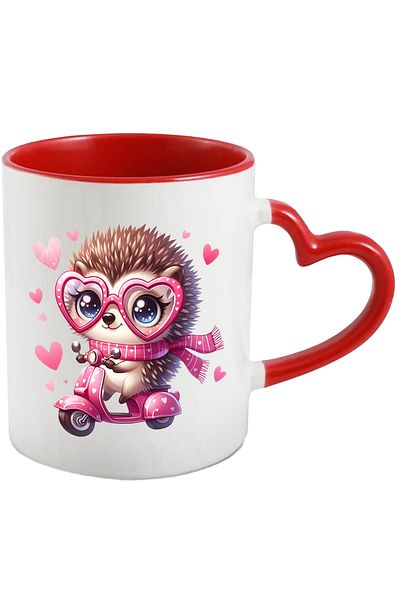 StoryGift Romania Cana cu o femela arici vesela care conduce un scuter | ilustratie | viteza | ini, Cu Maner Inim