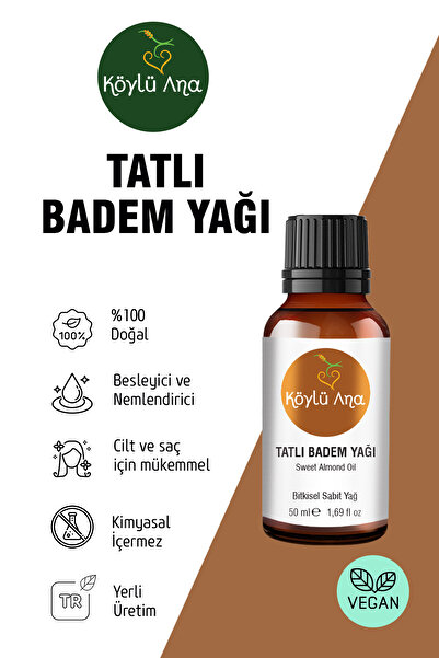 Köylü Ana Tatlı Badem Yağı 50 ml - %100 Saf Soğuk Sıkım, Cilt Ve Saç Bakımı Için Doğal Nemlendirici