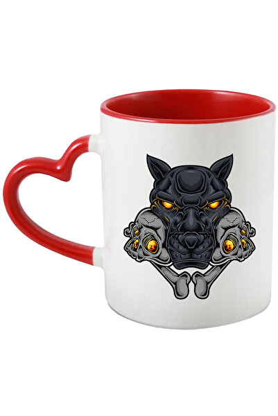 StoryGift Romania Cana Cu Cap De Pantera, Cranii, Oase, Fisura, Animal, Multicolor 330 ml, Ceramic, Cu Maner Inim