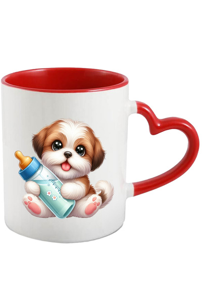 StoryGift Romania Cana cu un catelus blanos care tine un biberon cu lapte | i...