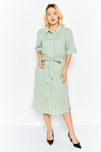 French Connection Women Embroidered Tie Waist Midi Casual Dress, Light Green