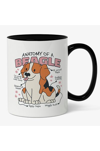 StoryGift Romania Cana Cu Text In Engleza Anatomy Of a Beagle, Caine Rasa Beagle, Animal DE Compan, Cu Maner Negru