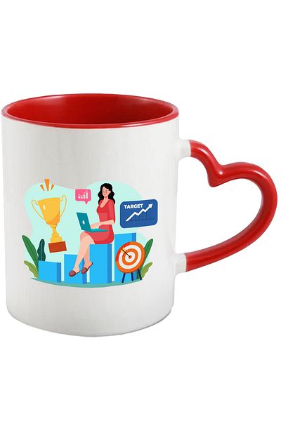 StoryGift Romania Cana Cu Trofeu, Laptop, Tinta, Business, Multicolor 330 ml, Ceramica cu Maner In, Cu Maner Inim