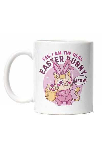 StoryGift Romania Cana Cu Text In Engleza Yes I'am The Real Easter bunny, Iepurasul De Paste, Sar, Cu Maner Alb