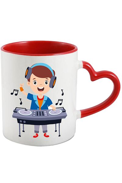 StoryGift Romania Cana Cu Dj, Muzica, Casti, Camasa, Mixaj, Consola, Multicolor 330 ml, Ceramica c, Cu Maner Inim