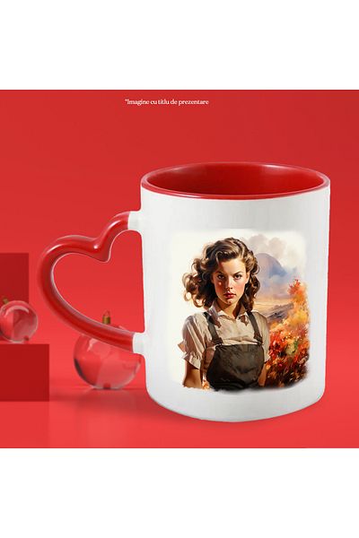 StoryGift Romania Cana Cu Michelle Monaghan, Actrita, Iubitori De Filme, Multicolor 330 ml, Cerami, Cu Maner Inim STG