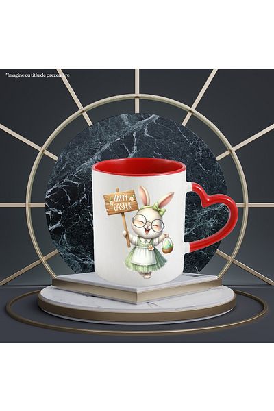 StoryGift Romania Cana Cu O Iepuroaica In Rochita, Ilustratie, Paste Fericit, Mesajul "happy Easte, Cu ,stg