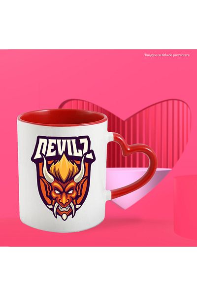 StoryGift Romania Cana Cu Mesaj Devilz, Emblema, Diavol, Demon, Coarne, Colti, Multicolor 330 ml, , Cu Maner Inim STG