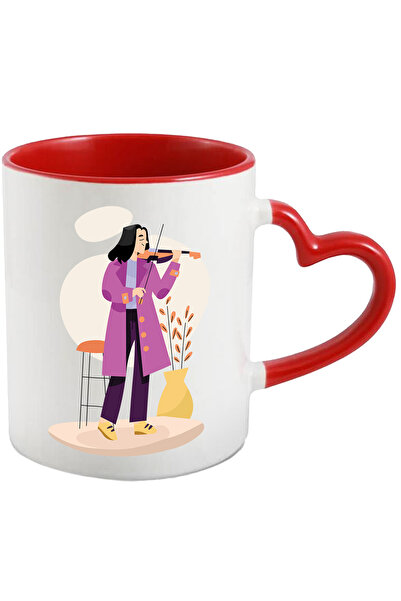 StoryGift Romania Cana Cu Muzician, Vioara, Scaun, Planta, Ghiveci, Instrument Muzical, Multicolor, Cu Maner Inim