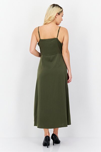 French Connection Women Solid Midi Casual Dress, Olive