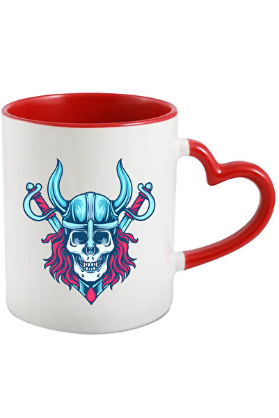 StoryGift Romania Cana Cu Craniu, Viking, Sabie, Coif, Armura, Fantasy, Multicolor 330 ml, Cerami, Cu Maner Inim