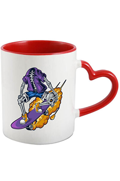 StoryGift Romania Cana Cu Schelet, Craniu, Skateboard, Fum, Jacheta, Multicolor 330 ml, Ceramica , Cu Maner Inim