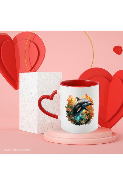 StoryGift Romania Dolphin Mug, Illustration, Jungle, Flowers, Leaves, Exotic, Multicolor 330 ml, Ce, Cu, STG