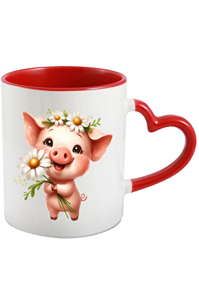 StoryGift Romania Cana cu un purcelus | floricele albe | vesel | animalut dom...