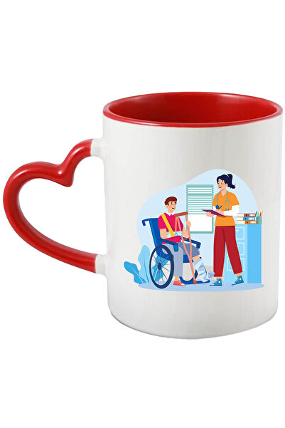 StoryGift Romania Cana Cu Doctor, Asistenta, Pacient, Scaun Cu Rotile, Ghips, Medicina, Multicolor, Cu Maner Inim