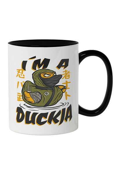 StoryGift Romania Cana Cu Rata Sub acoperire, Mesaj In Egleza I'm Duckja, Ninja Duck, Motivational, Cu Maner Negru