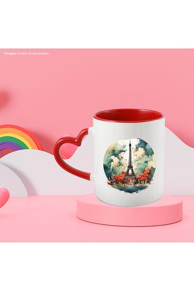 StoryGift Romania Mug With Monument: Eiffel Tower, Trees, Sky, Clouds, City, Multicolor 330 ml, Sky, With,STG.