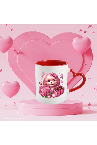 StoryGift Romania Mug with a puppy that received gifts | bouquet of roses | chocolate | bo, Cu,STG.