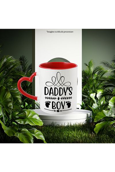 StoryGift Romania Mug with footprints and the text "Daddy's boy" - daddy's boy with Red Heart Handle, With ,STG