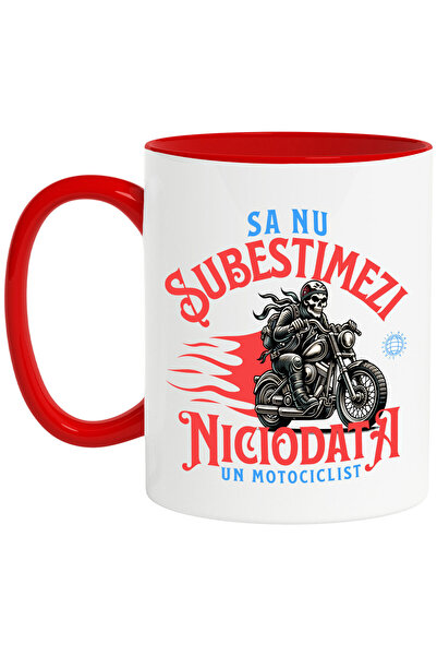 StoryGift Romania Cana cu Schelete Horror Pe Motocicleta vintige Clasica Pasiune Iubire Mesaj Sa N, Cu Maner Rosu