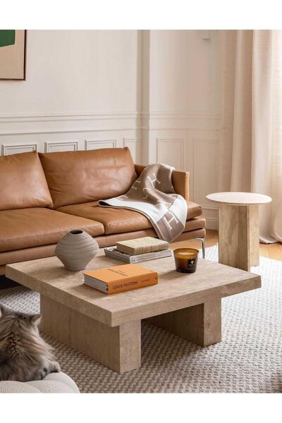 Sümeyra Marble Art KAREL - Traverten Orta Sehpa - 90*90 cm