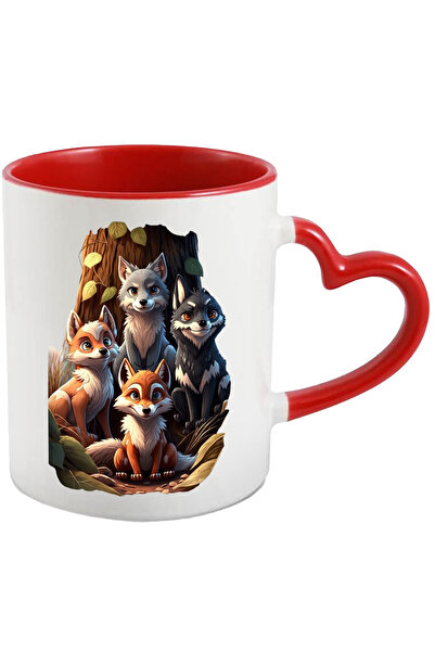 StoryGift Romania Cana Cu Vulpi si Lupi in fata unui Bustean, Desene, Animale...