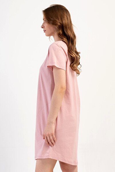 VİENETTA Women's Large Size Short Sleeve Pink Tunic C3T6N0O014